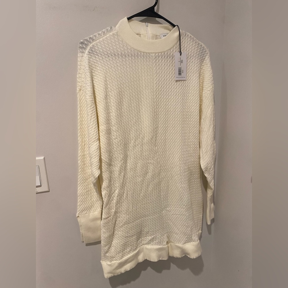 NWT WEWOREWHAT Cream Mock Neck Sweater Romper Medium Blogger Favorite